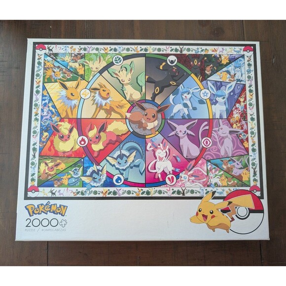 Buffalo Games Pokemon Eevee Evolutions Stained Glass 2000 Piece Puzzle Worked - Picture 1 of 5
